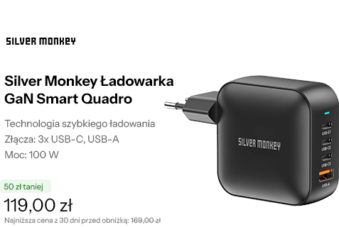 Silver Monkey Ładowarka GaN Smart Quadro 100W PD Czarna