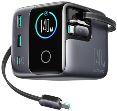JoyRoom Podix Stacja zasilania USB C 140W LCD GaN 3xUSB-C 2xUSB-A