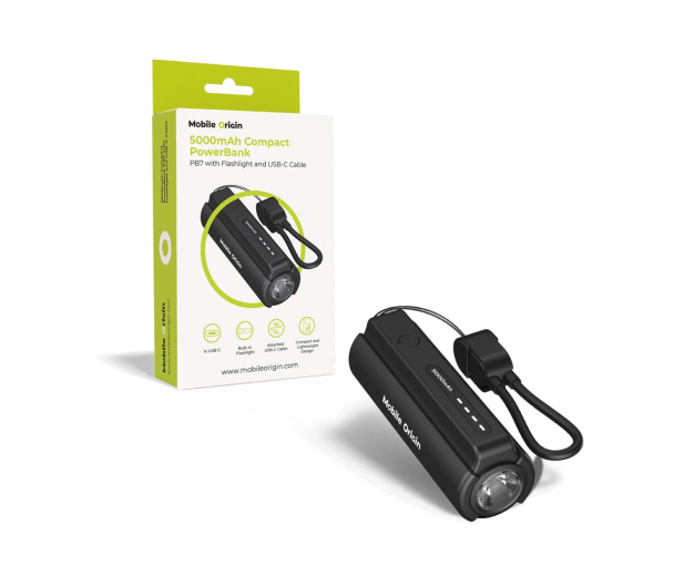 Mobile Origin Compact PowerBank PB7 with Flashlight and USB-C Cable 5000mA