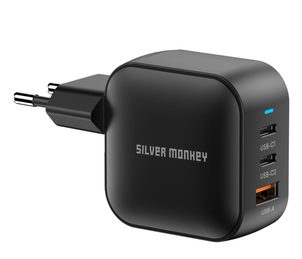 Silver Monkey Ładowarka GaN Smart Trio 70W PD Czarna