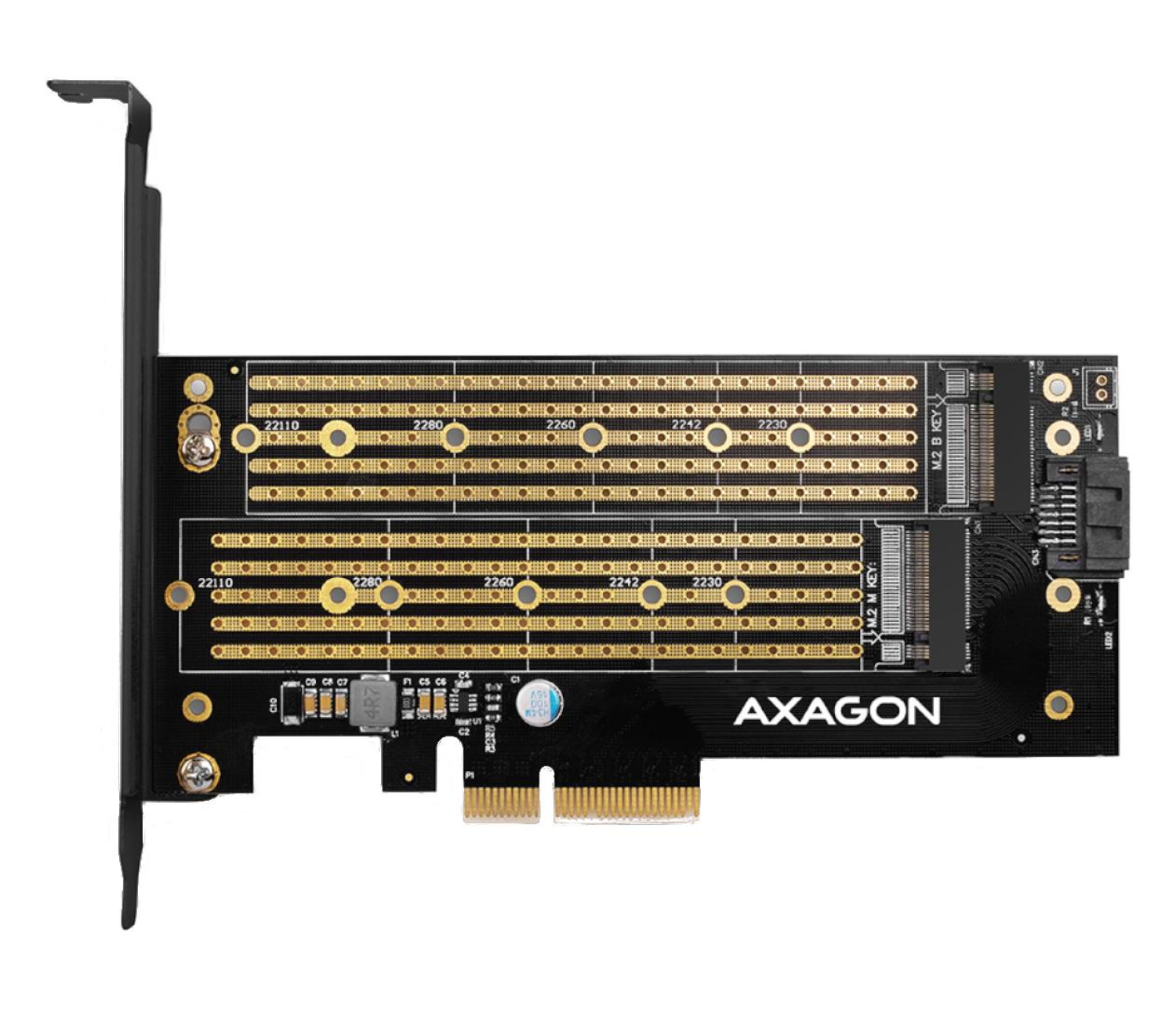 AXAGON PCEM2-D Adapter wewnętrzny PCIe x4, 1x M.2 NVMe M-key + 1x SATA B-key slot, SP & LP