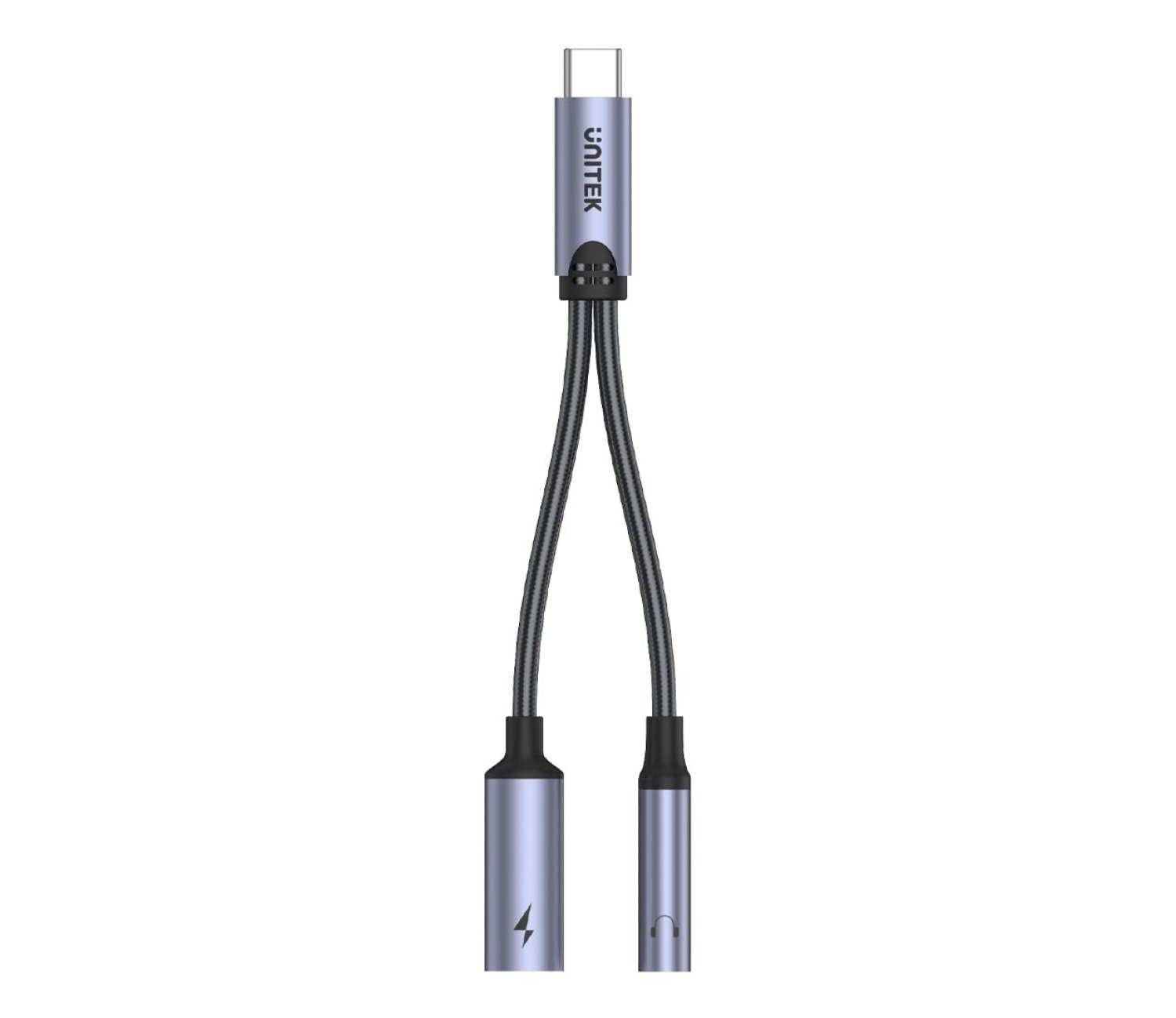 Unitek M205A USB-C-minijack 3,5mm i USB-C 60W Srebrno-szary