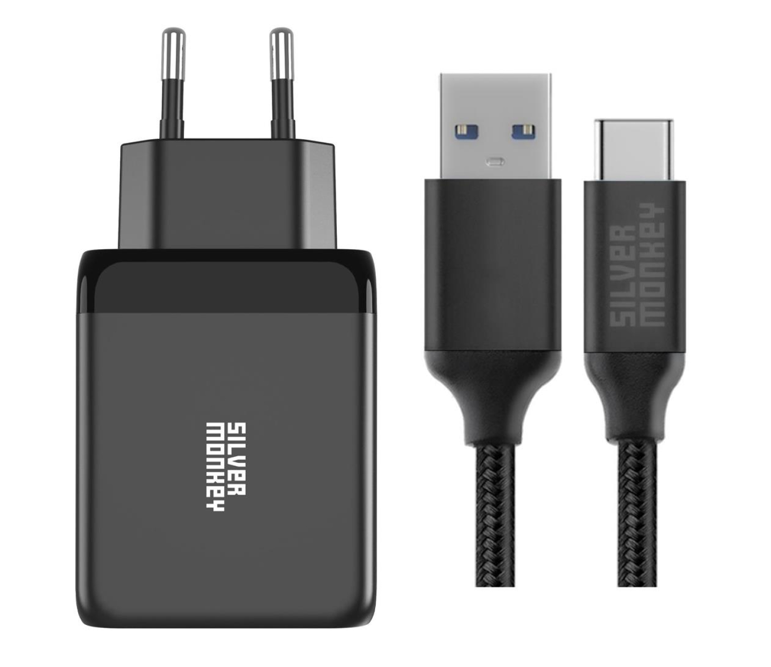 Silver Monkey Ładowarka sieciowa GaN 65W + kabel USB-C  2m.
