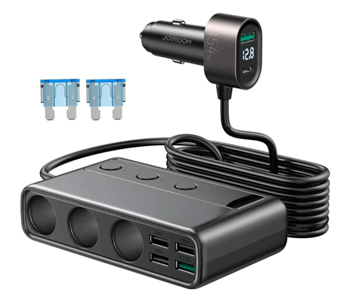 JoyRoom Ładowarka samochodowa 9w1 3x12V, PD USB Typ C, QC3.0 USB-A