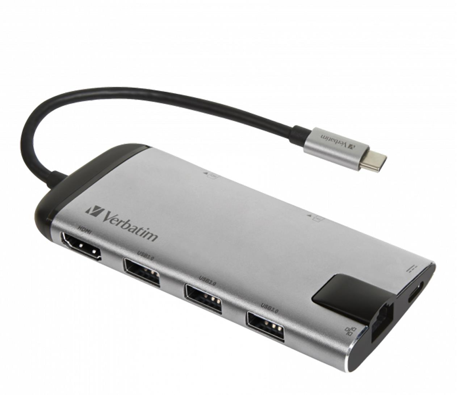 Verbatim USB-C - 3x USB 3.0, USB-C 3.1, HDMI 4K, RJ45, SD/micro SD