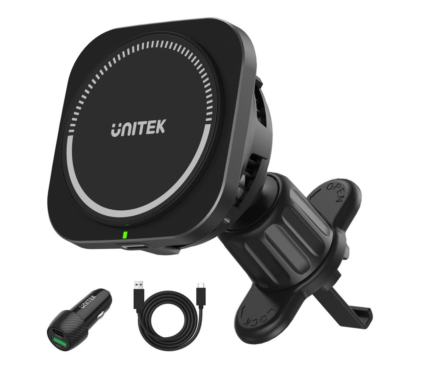 Unitek Ładowarka samochodowa 38W z uchwytem MagSafe Qi 15W