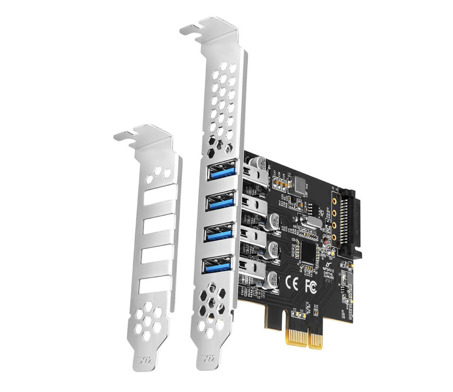 AXAGON PCEU-43RS Kontroler PCIe 4x port USB 3.2 GEN 1, UASP, chipset Renesas, 15-pin SATA zasilacz, dual power