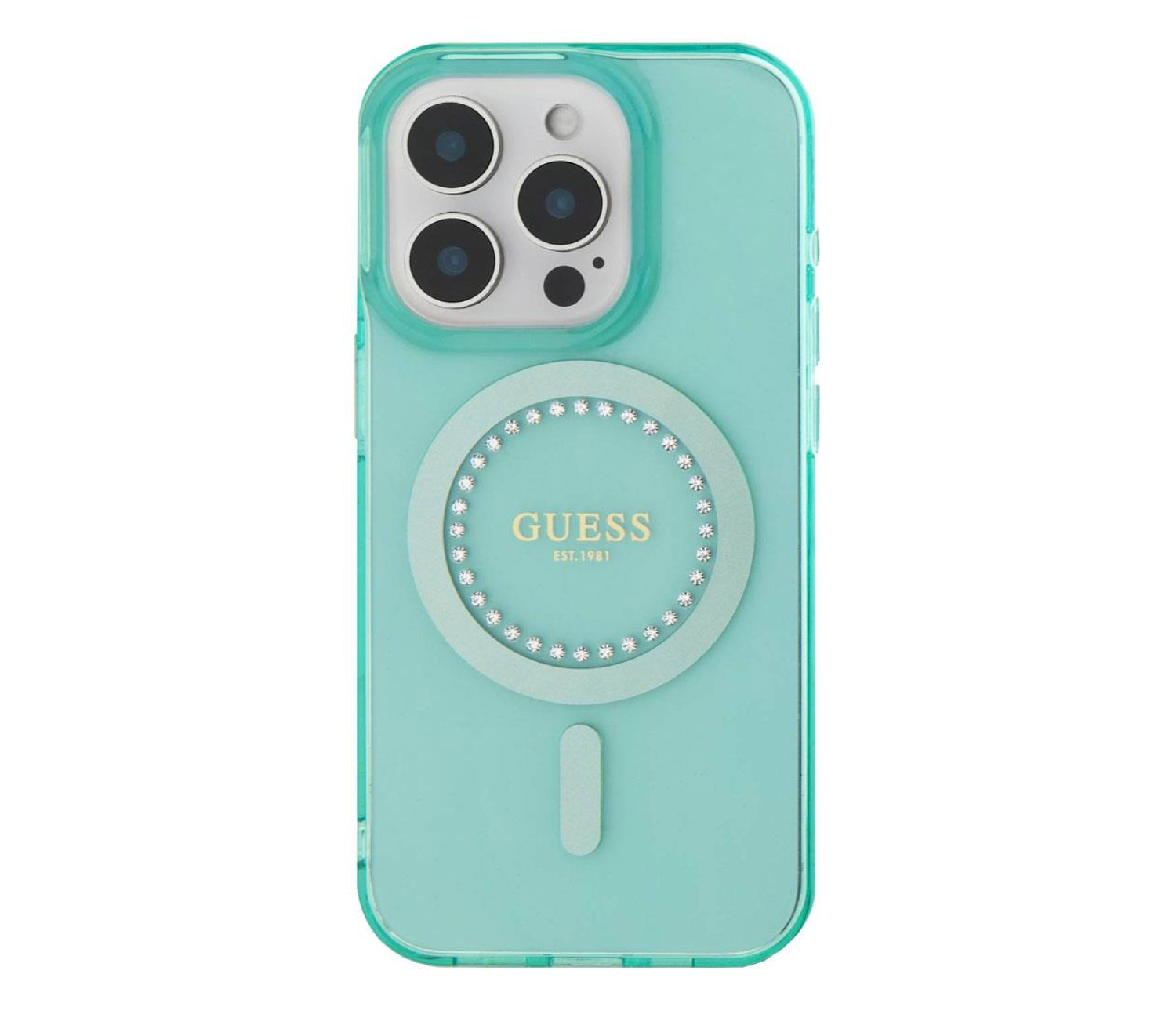 Guess IML Rhinestones do iPhone 16 Pro zielony
