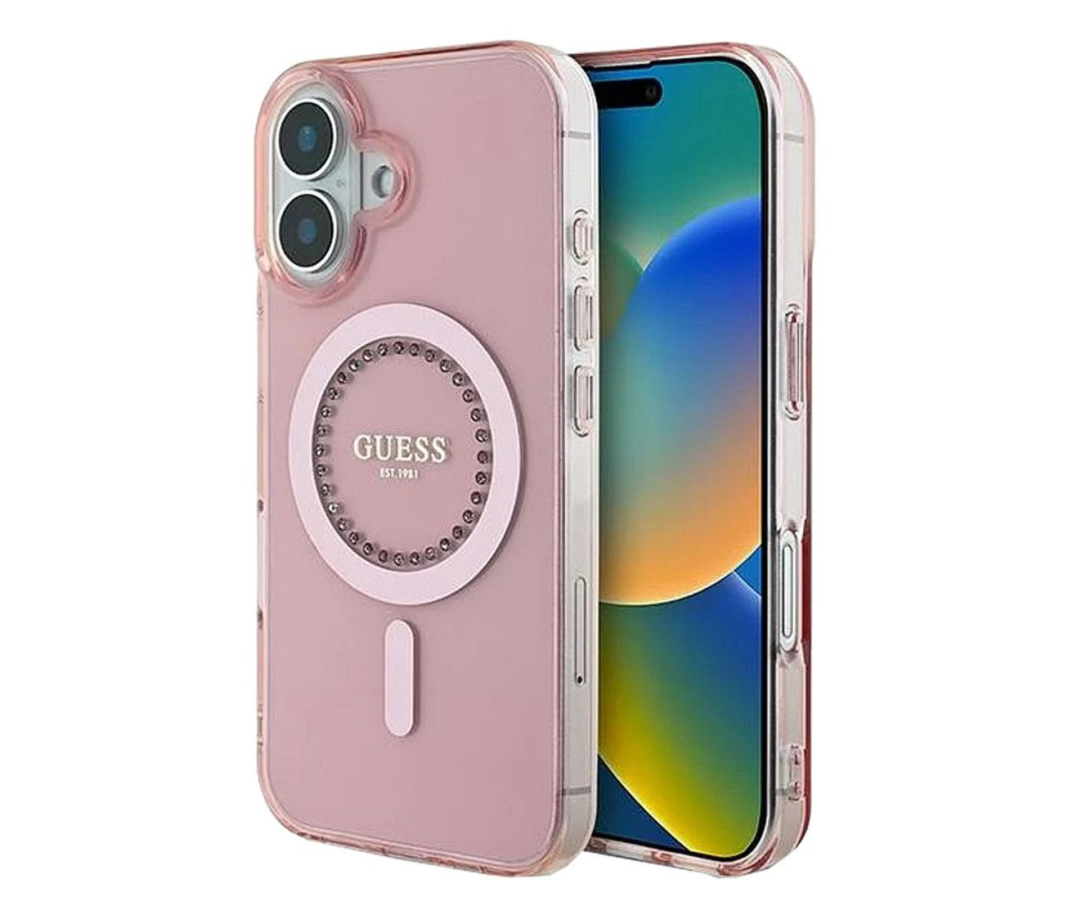 Guess IML Rhinestones do iPhone 16 różowy