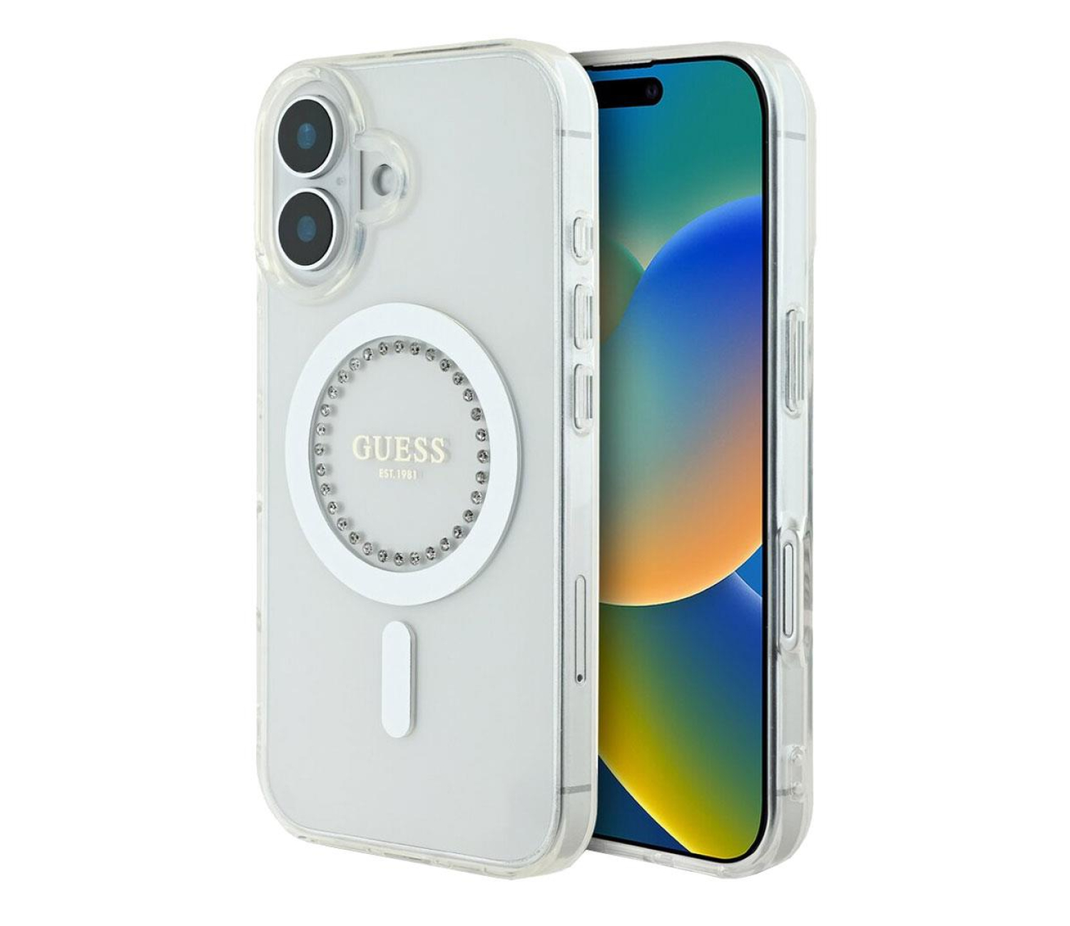 Guess IML Rhinestones do iPhone 16 biały