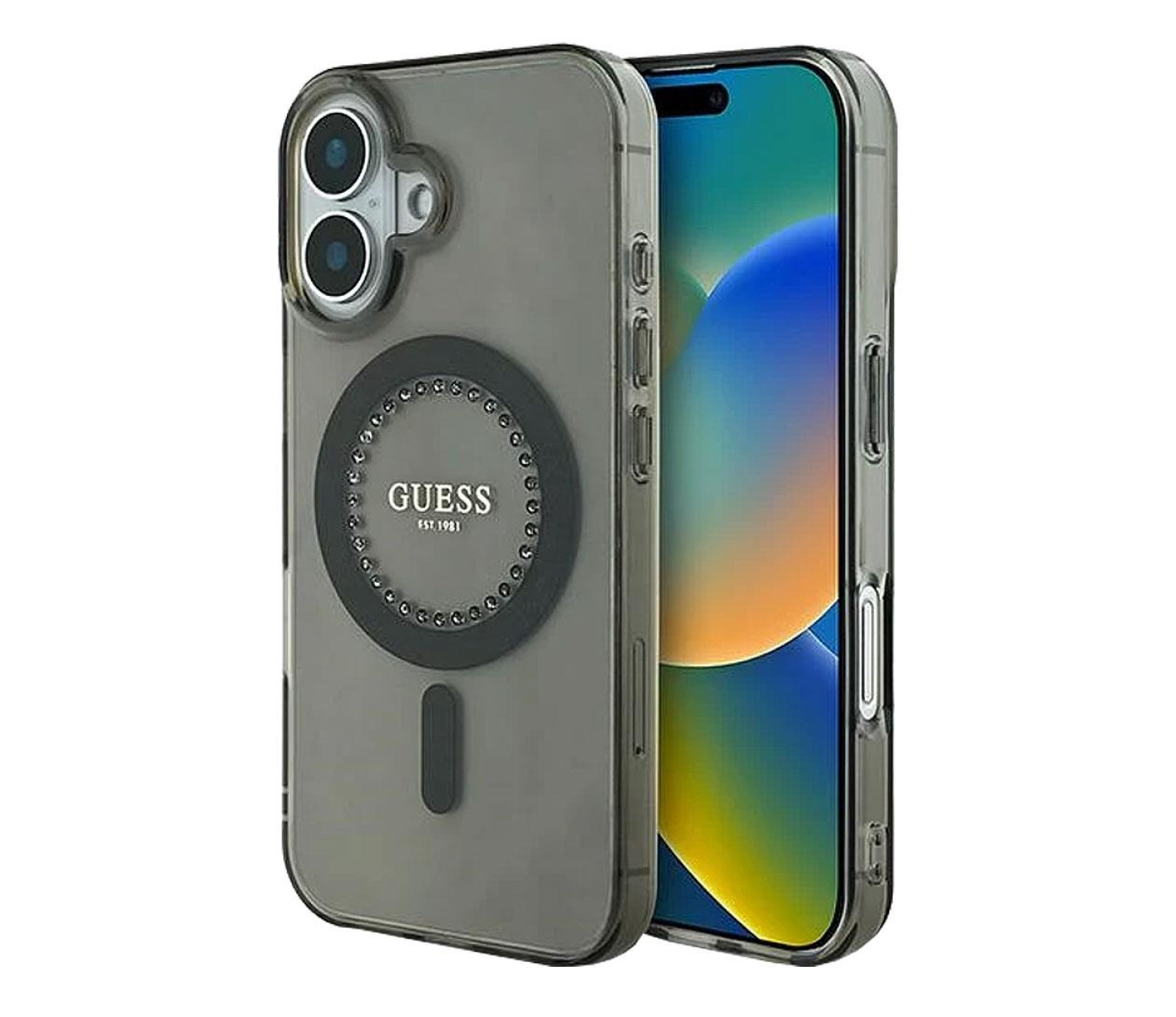 Guess IML Rhinestones do iPhone 16 czarny