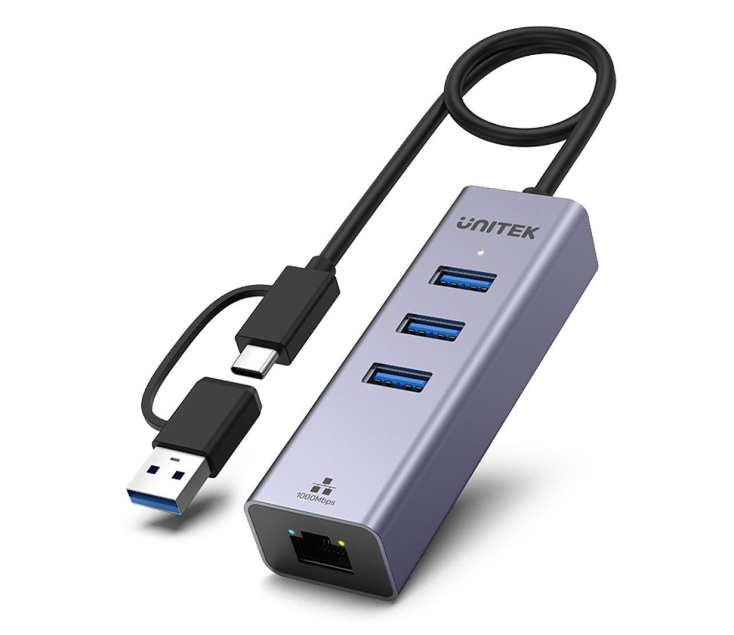 Unitek Hub USB-C - 3x USB-C, Ethernet