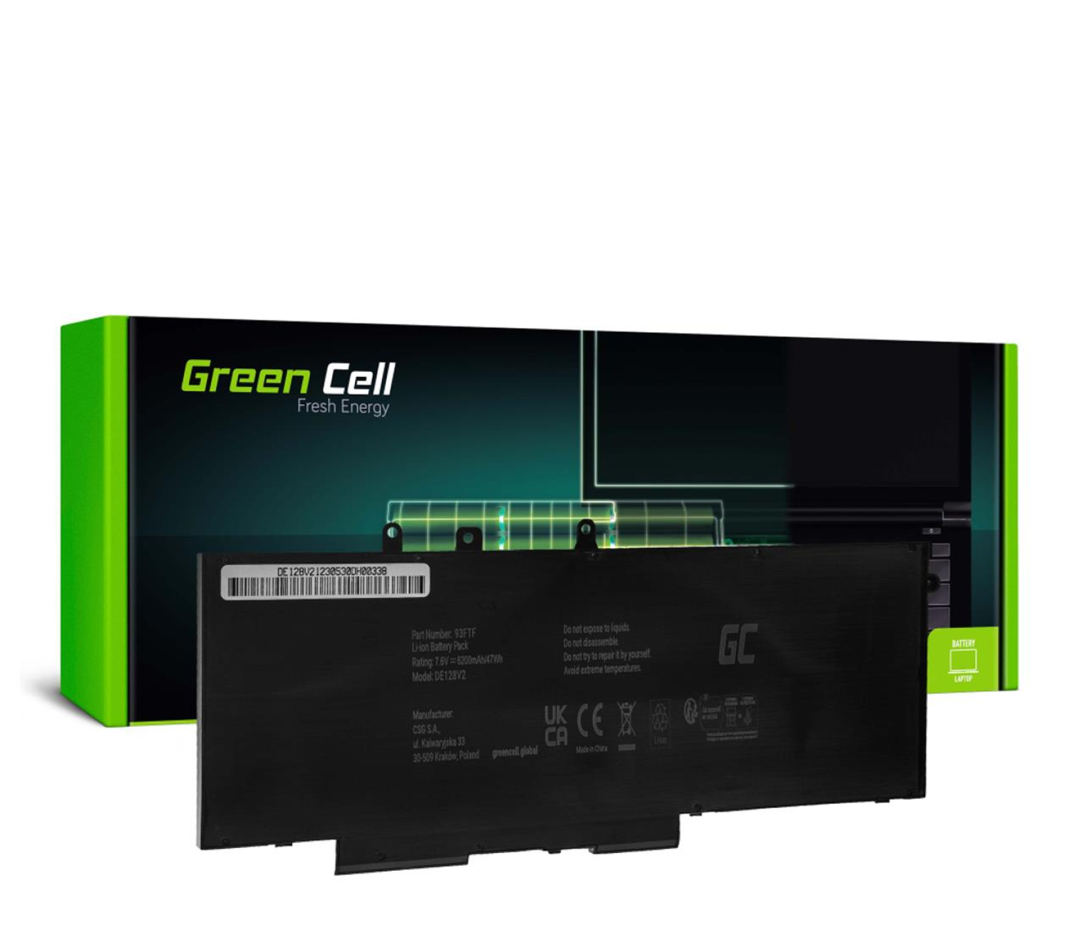Green Cell Bateria 93FTF GJKNX 7,6V 6200mAh do Dell Latitude 5290 5490 5580