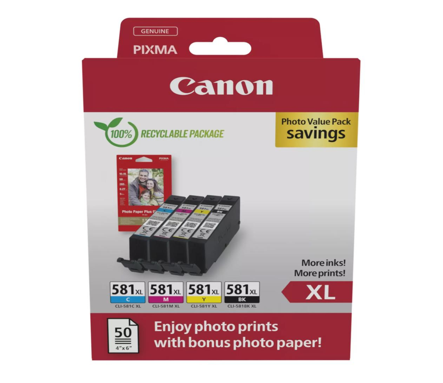 Canon Zestaw 4 tuszów CLI-581XL CMYK + papier 50 szt