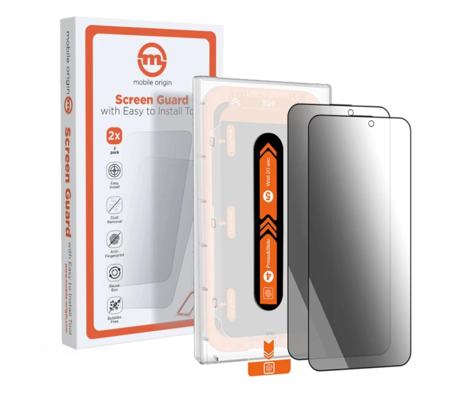 Mobile Origin Privacy Screen Guard iPhone 15 Pro easy applicator 2pack