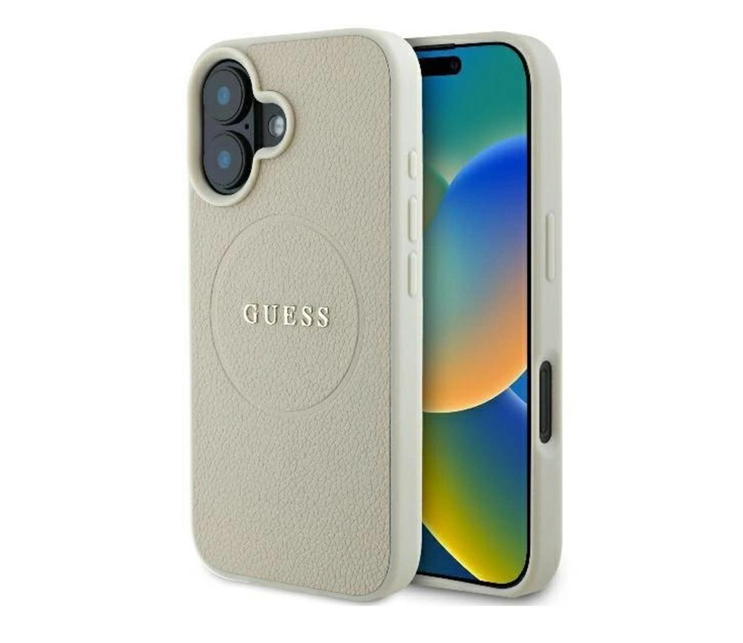 Guess Grained Ring do iPhone 16 beżowy