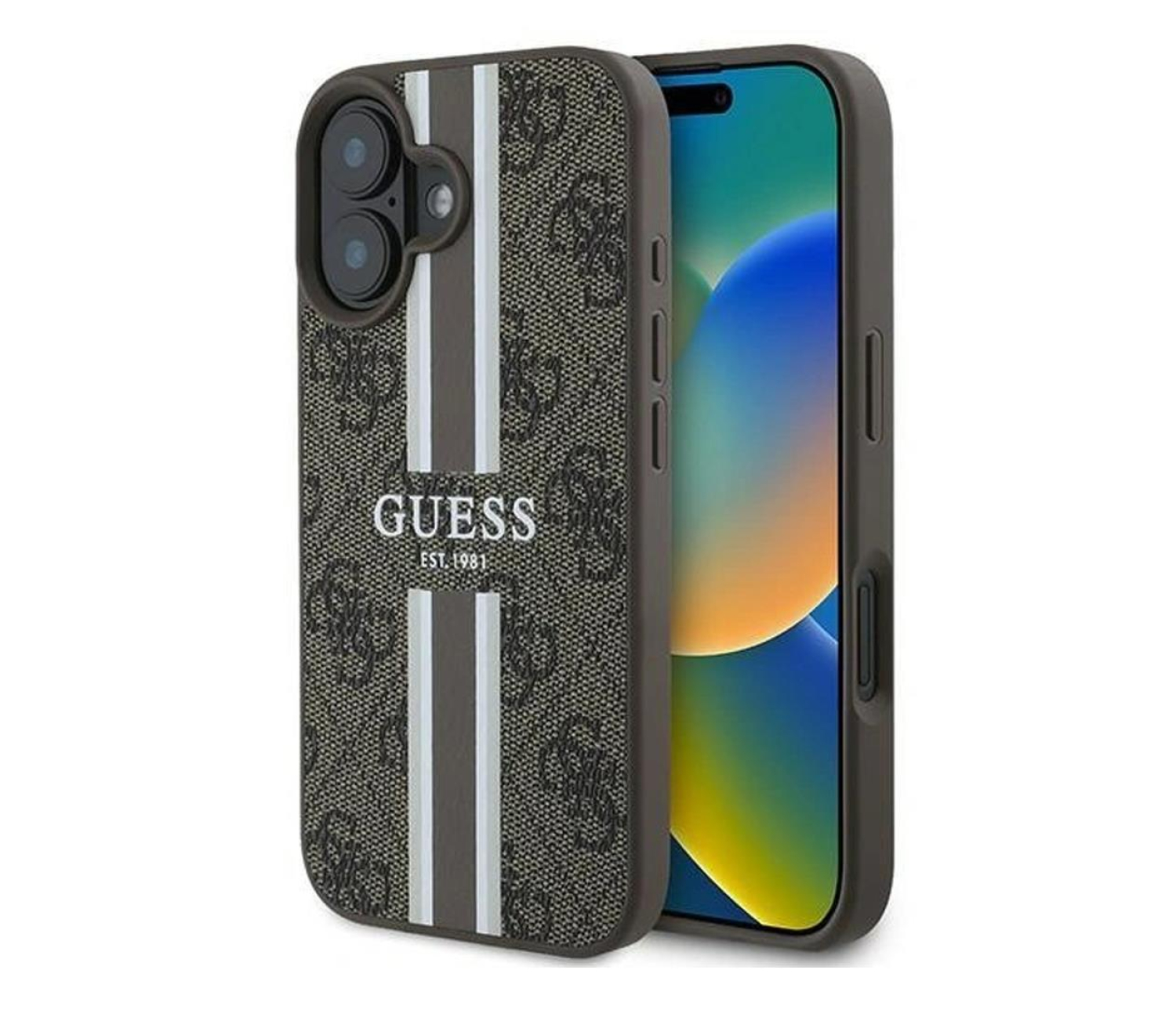 Guess 4G Printed Stripes do iPhone 16 Plus brązowy