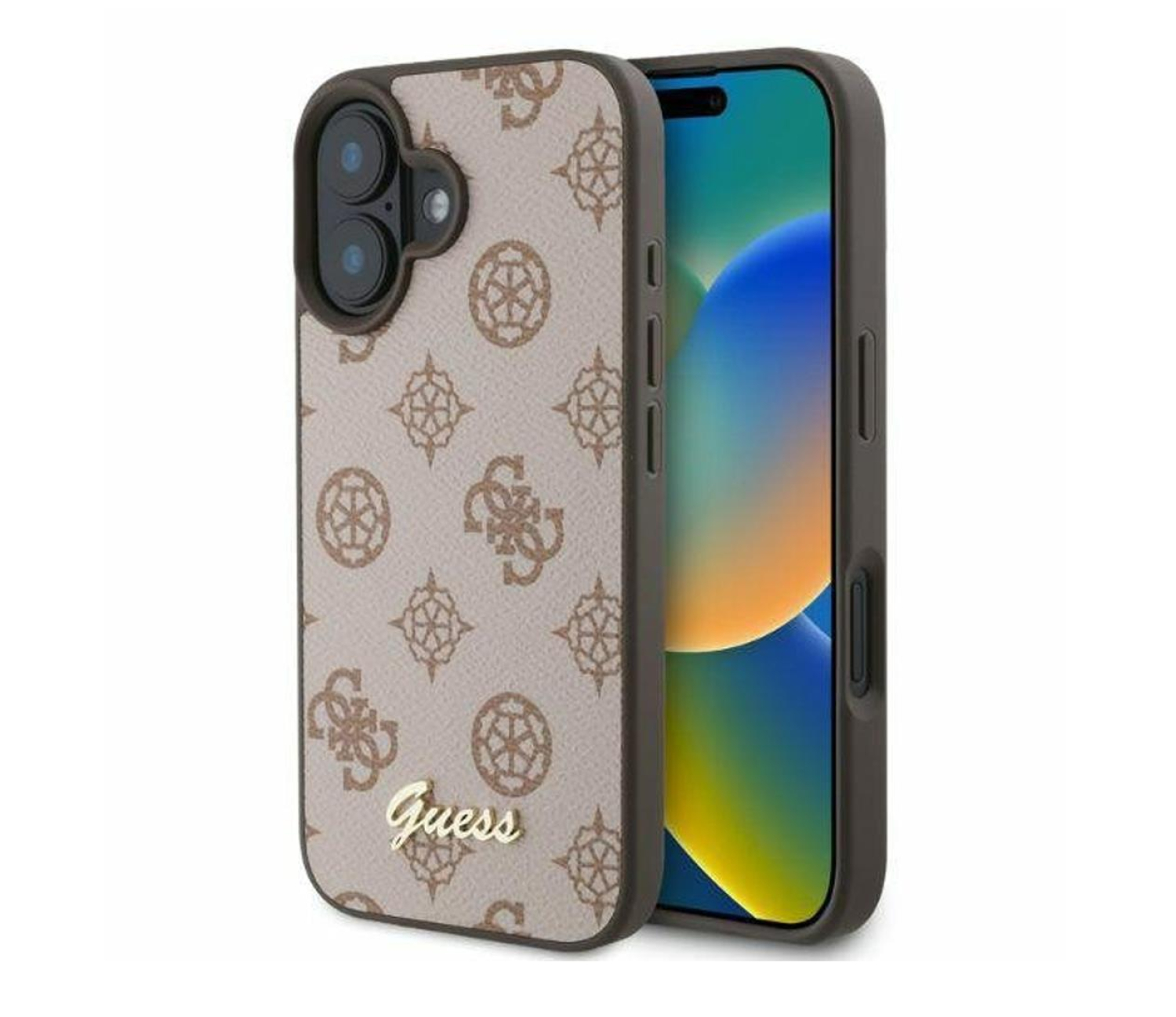 Guess Peony Script Logo do iPhone 16 brązowy
