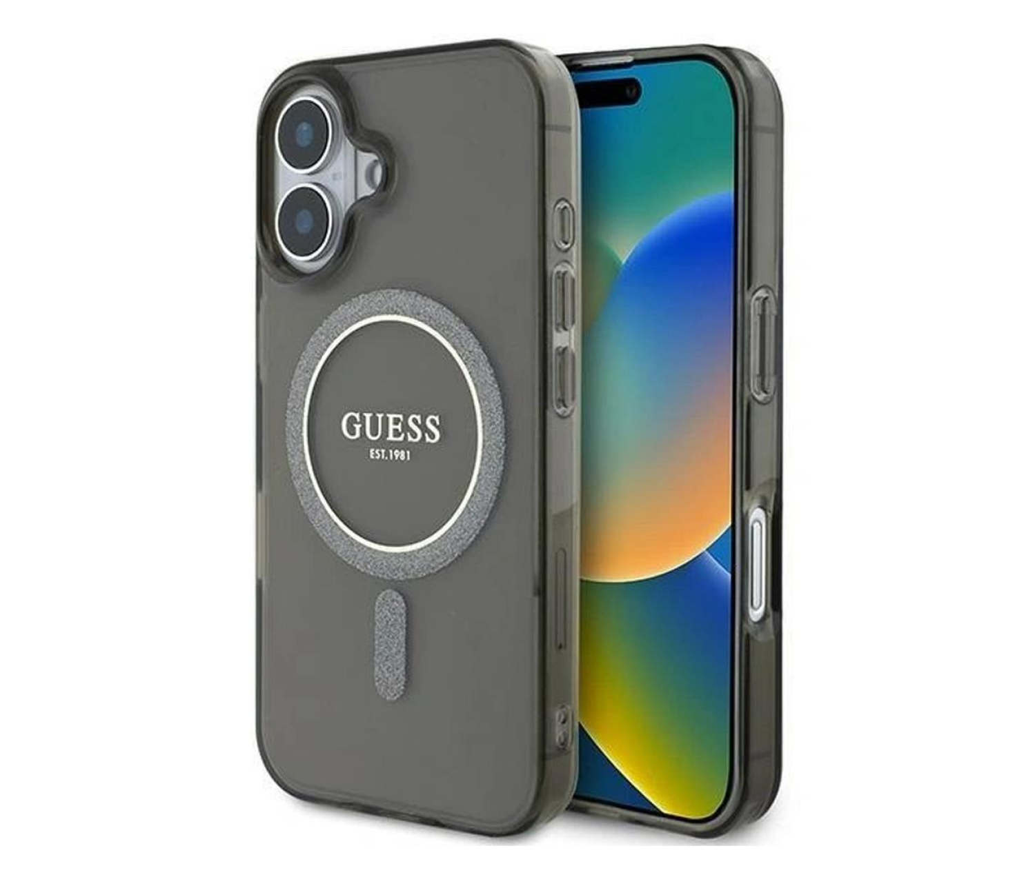Guess IML Glitter Circle do iPhone 16 czarny