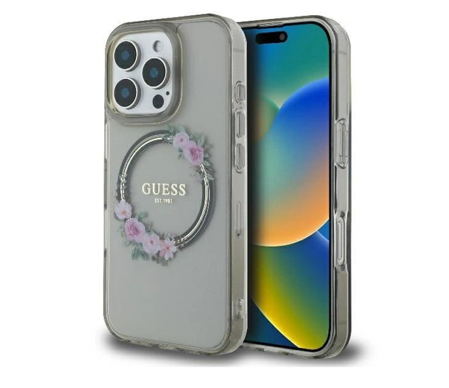 Guess IML Flowers Wreath do iPhone 16 Pro czarny