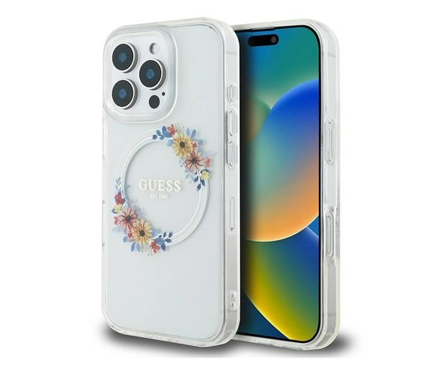 Guess IML Flowers Wreath do iPhone 16 Pro przeźroczysty