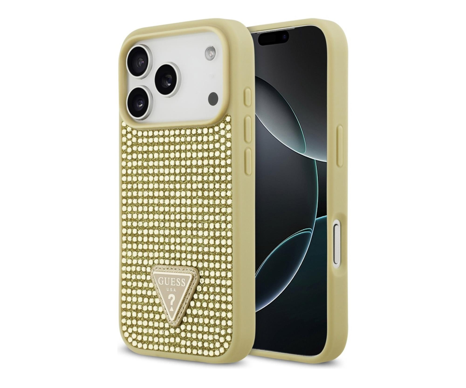 Guess Rhinestone Triangle Logo do iPhone 17 Pro złoty