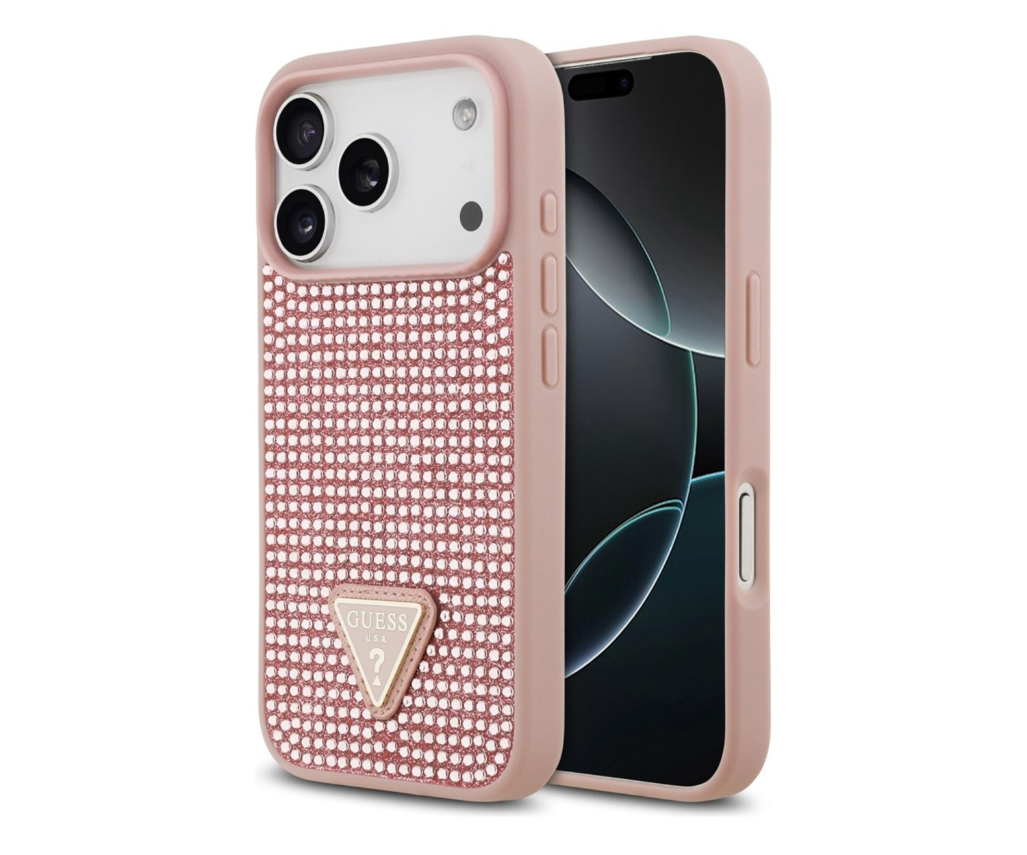 Guess Rhinestone Triangle Logo do iPhone 17 Pro różowy