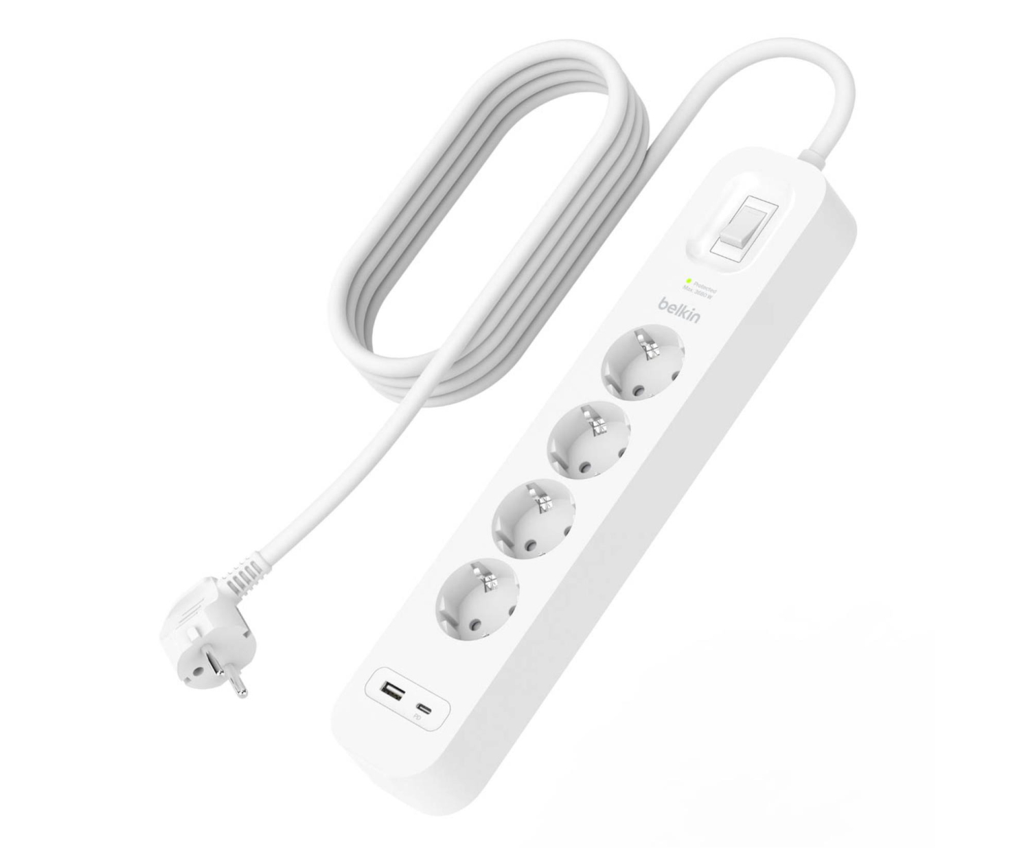 Belkin Listwa przeciwprzepięciowa 525J, 4 gniazda Schuko, USB-A