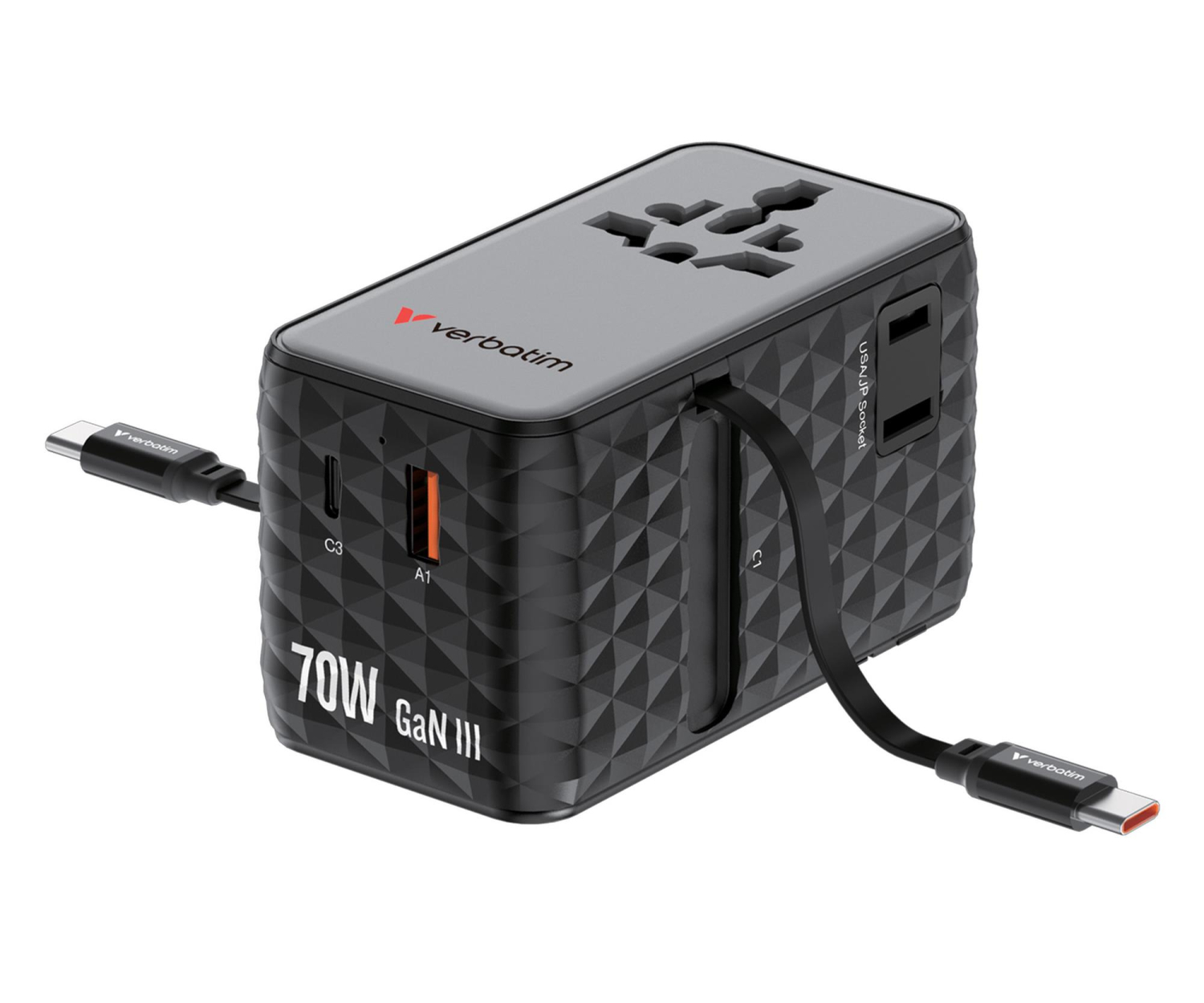Verbatim Charge ’n’ Travel 70W 2C retractable Universal Adapter black
