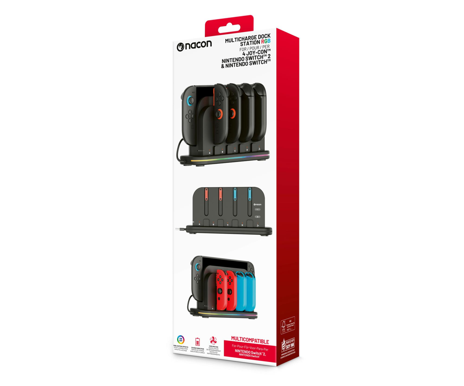 Ładowarka do kontrolerów Joy-Con NACON SWITCHNEWDOCK+JC z podstawką RGB Czarny