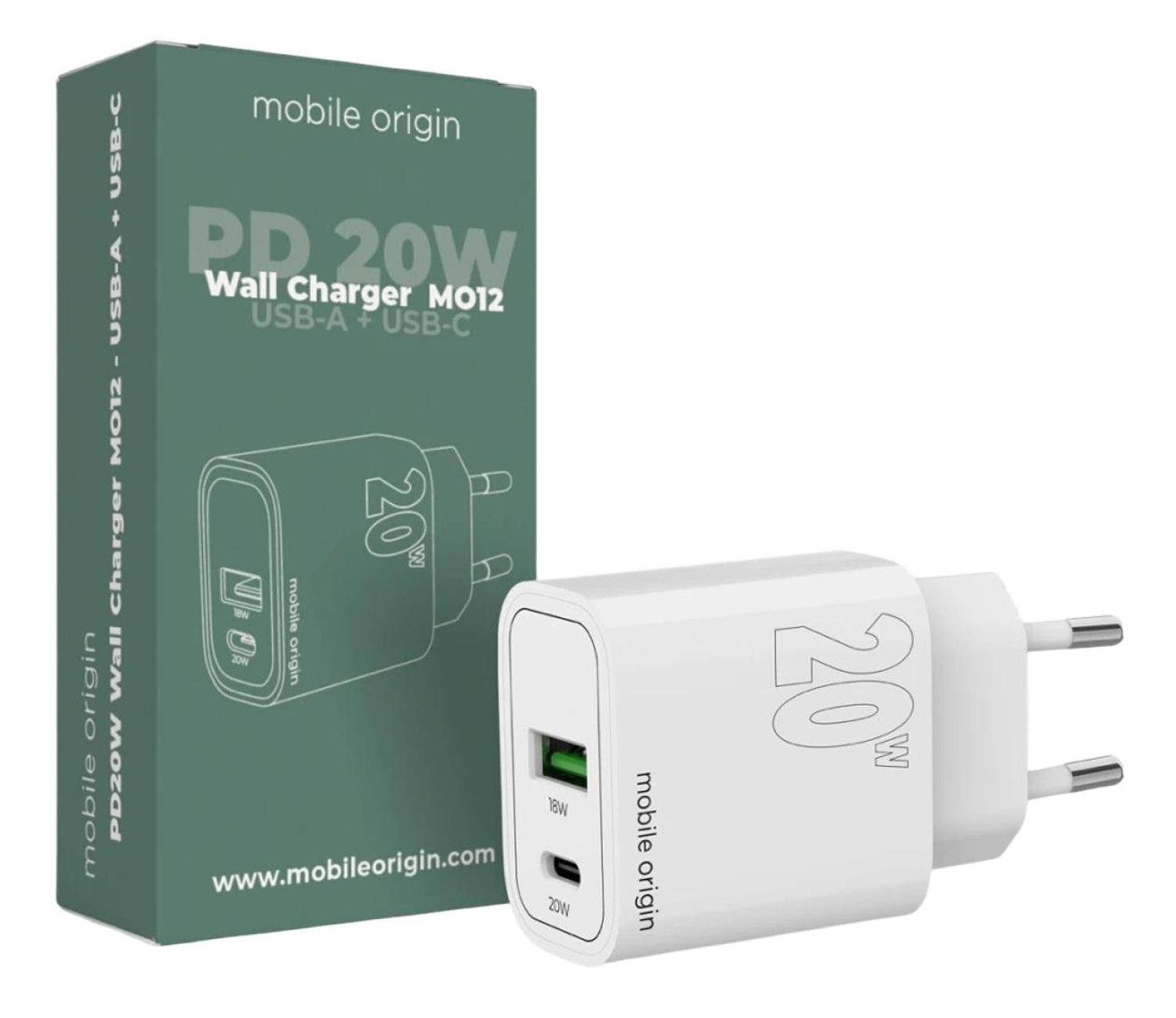 Mobile Origin PD20W Wall Charger MO12 1 USB-A + 1 USB-C
