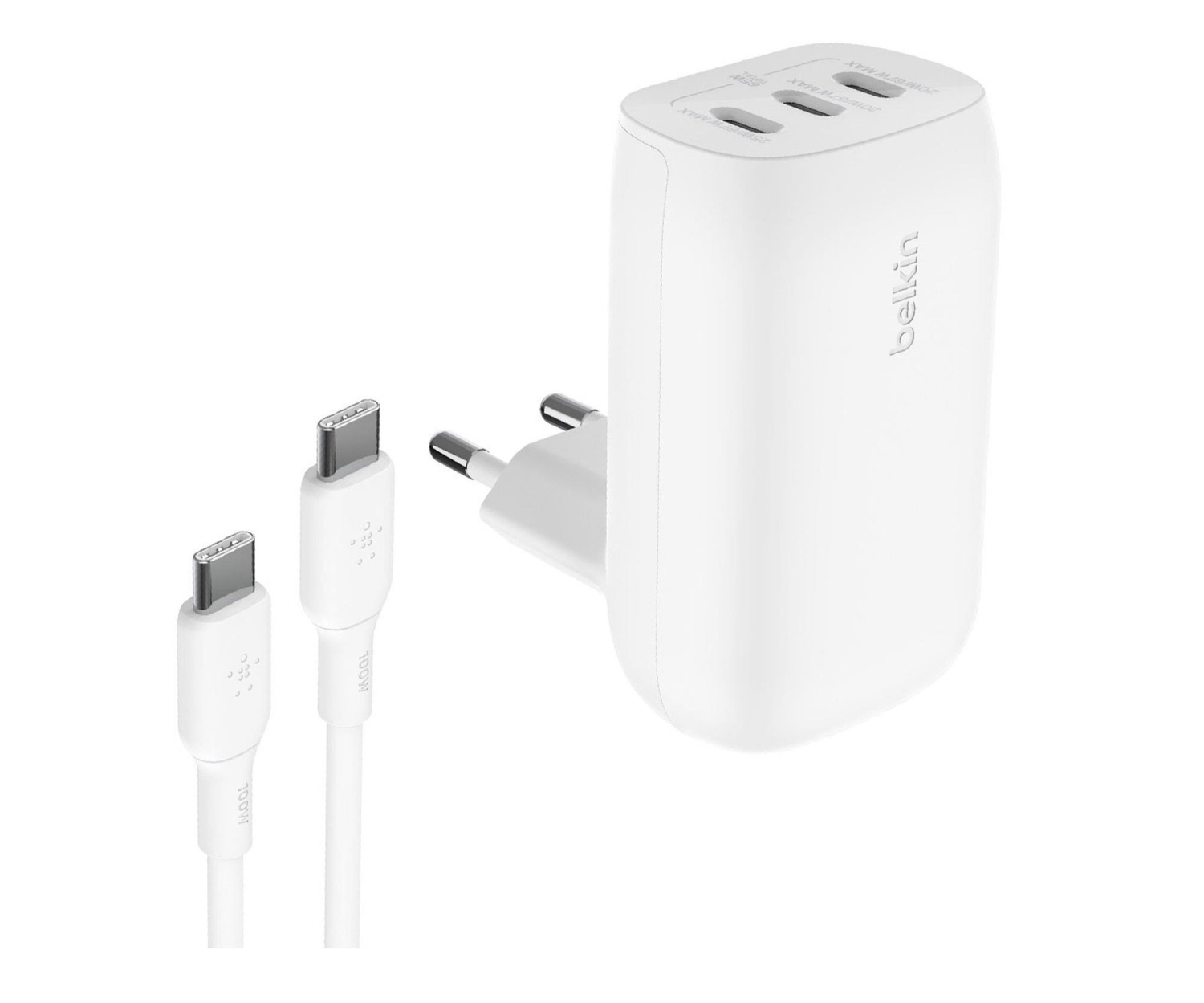 Belkin Ładowarka kątowa 3 porty USB-C PPS 67 W, kabel USB-C