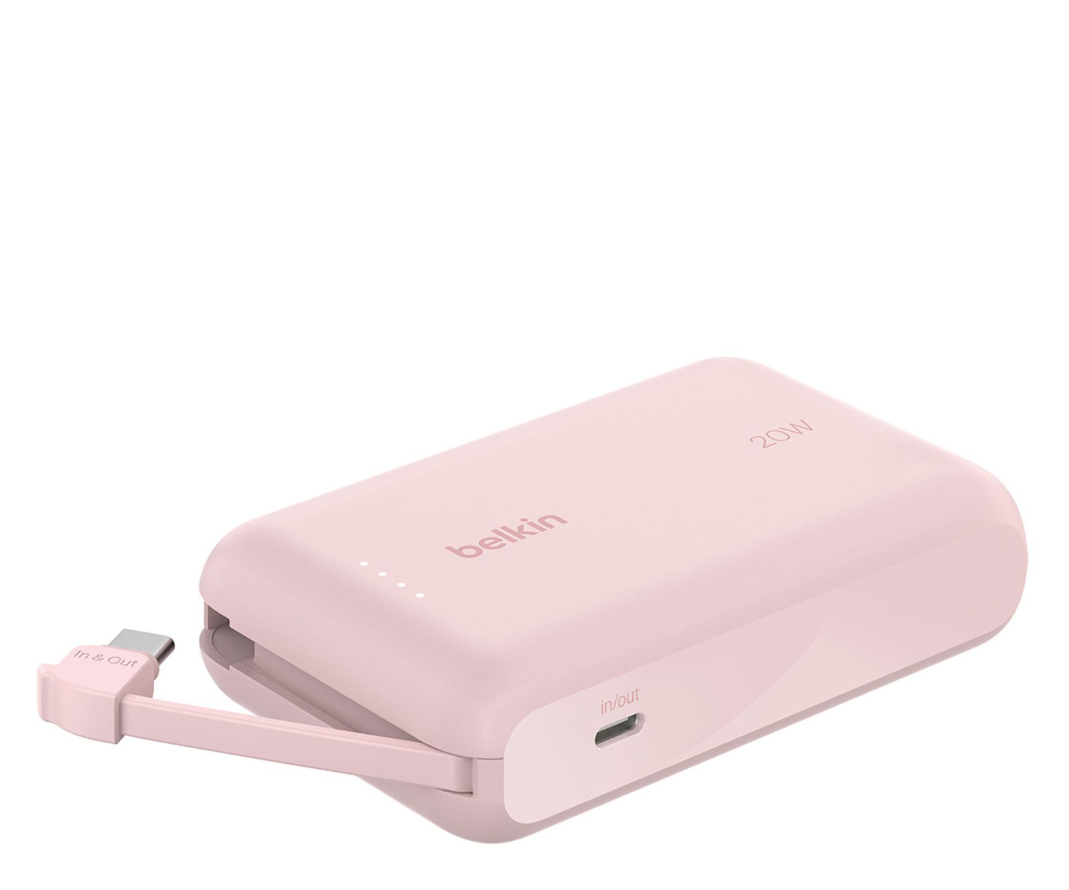 Belkin Powerbank 10 000 mAh, 20W, wbudowany kabel USB-C, róż