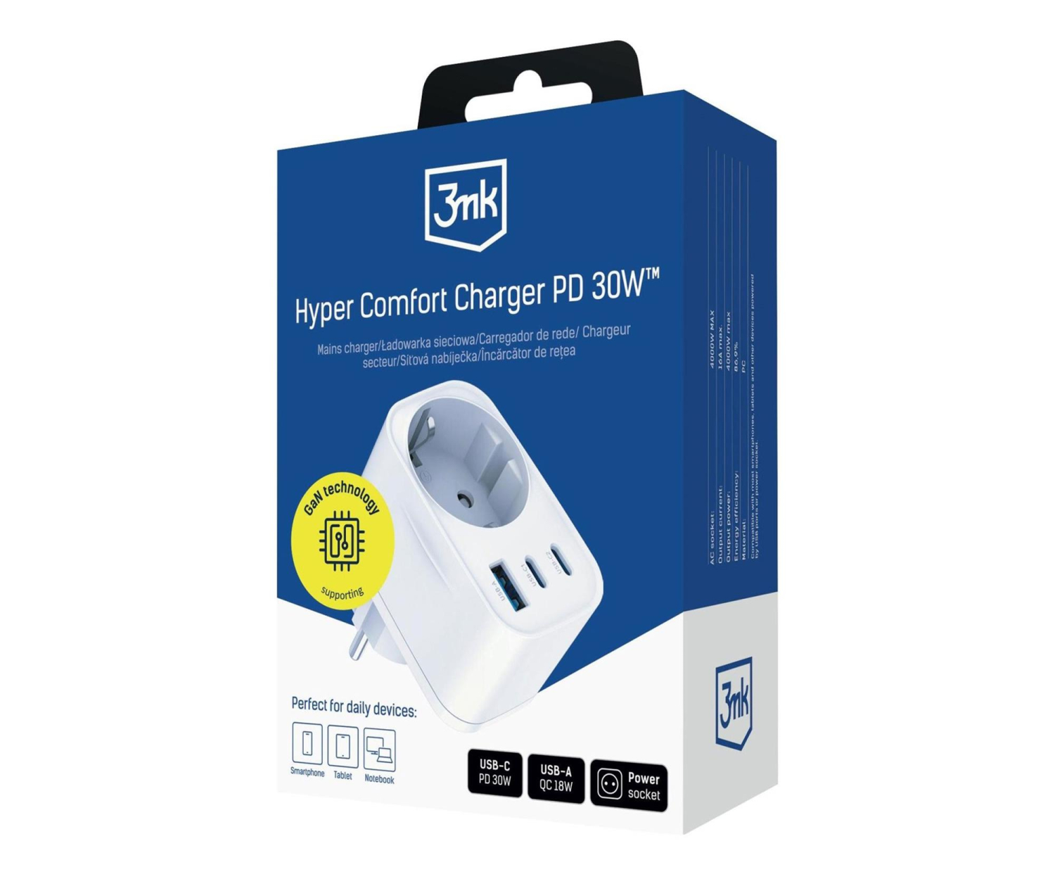 3mk Comfort Charger GaN 30W QC PD PPS 2C1A1S White
