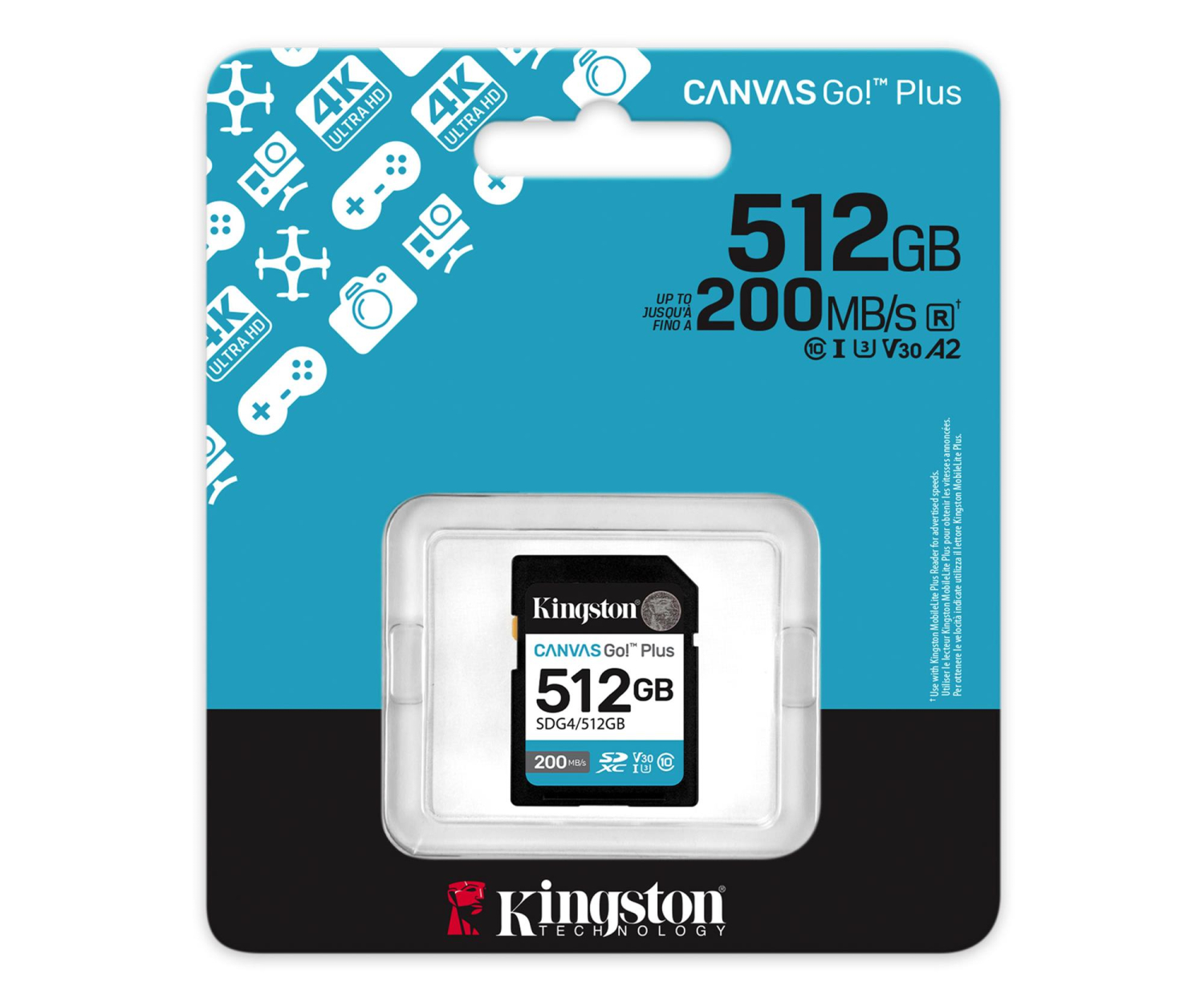 Kingston 512GB SDXC Canvas Go! Plus Gen4 200MB/s C10 UHS-I U3 V30