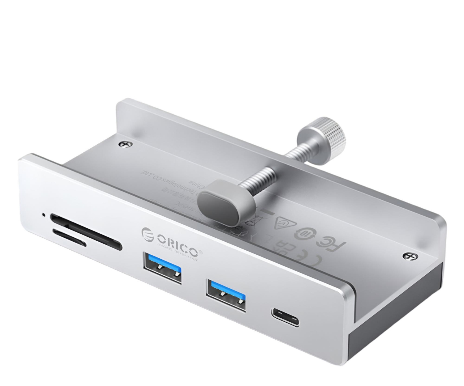Orico USB-C - 2x USB-A 3.2, USB-C 3.2, SD&TF - srebrny (na zacisk,