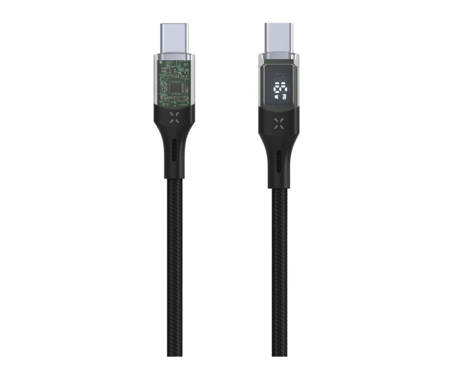 FIXED Kabel USB-C/USB-C z ekranem 1,2m PD 100W czarny