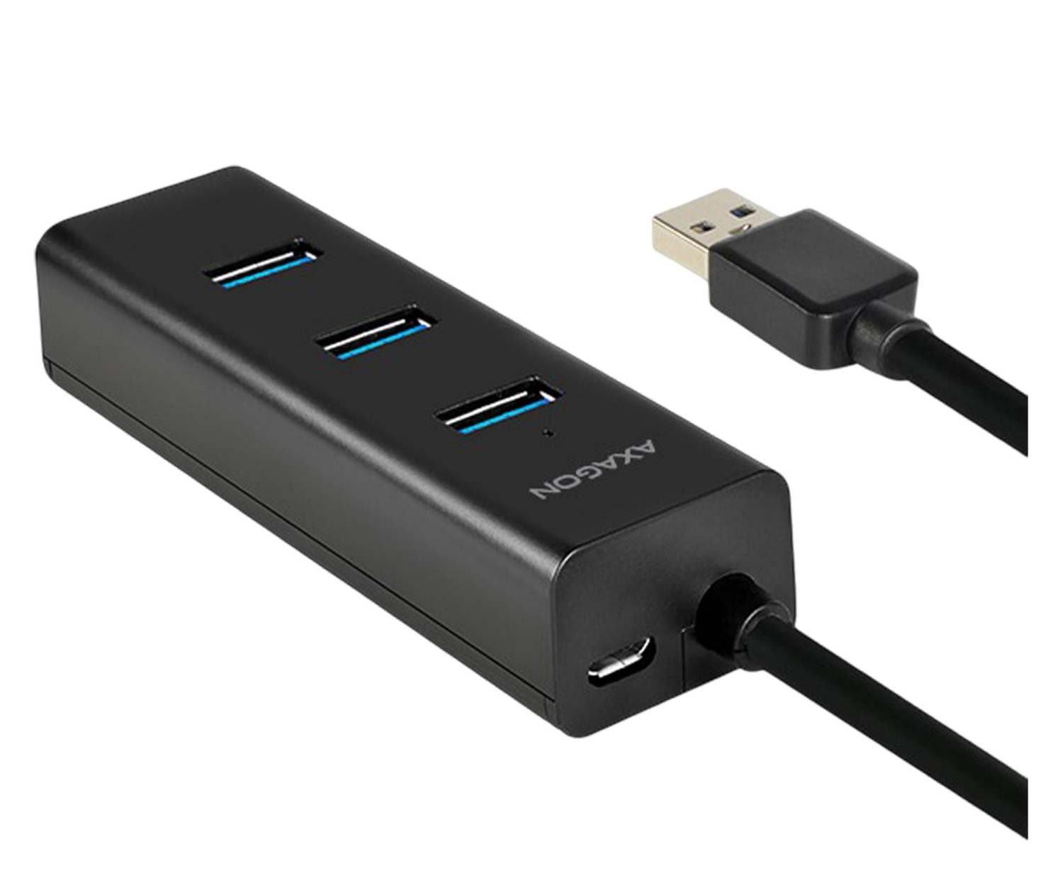 AXAGON HUE-S2BL Hub 4-portowy USB 3.2 Gen 1 charging hub, 1.2m kabel, microUSB dodatkowe zasilanie