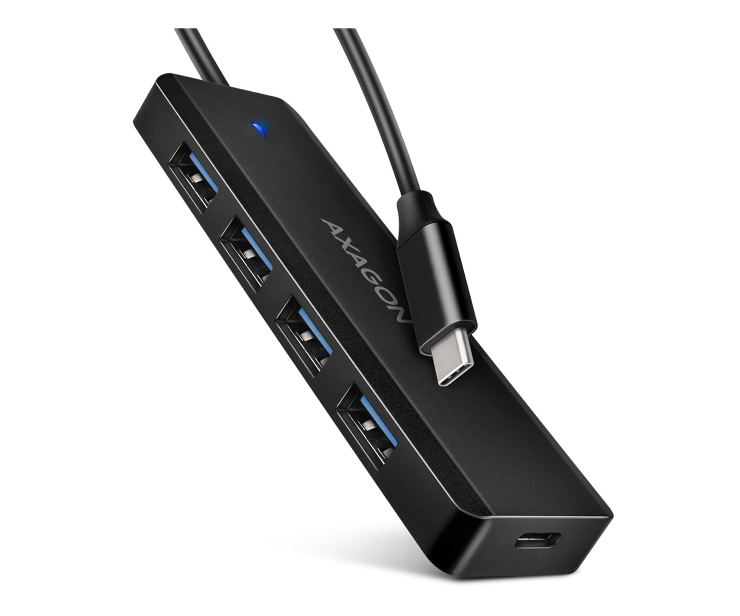 AXAGON HUB 4-portowy HUE-C1C USB 5Gbps Travel, USB-C power IN, kabel Type-C 19cm, USB-C dodatkowe zasilanie
