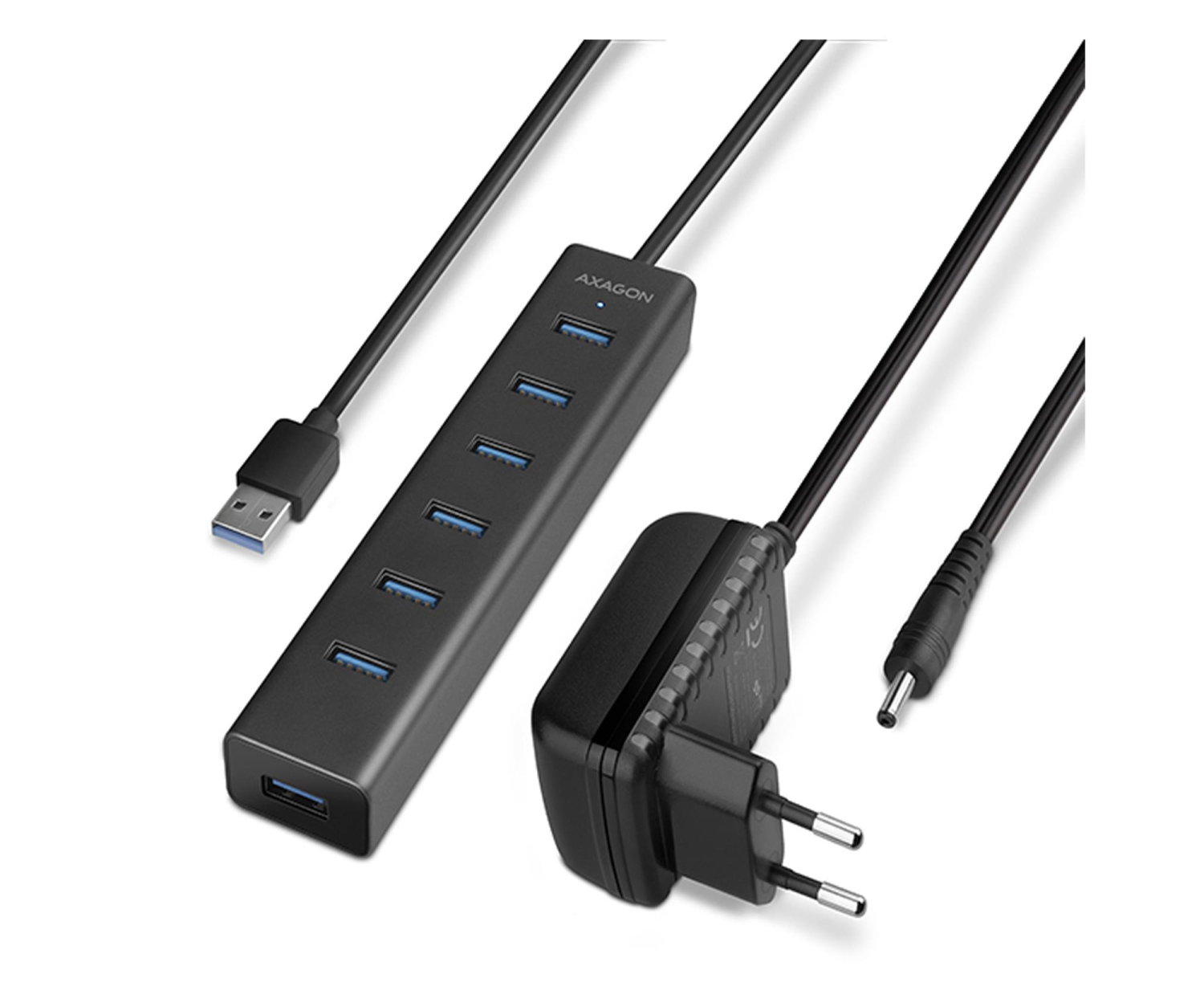 AXAGON HUE-SA7BP Hub 7-portowy USB 3.2 GEN 1 aluminum charging hub, AC adapter