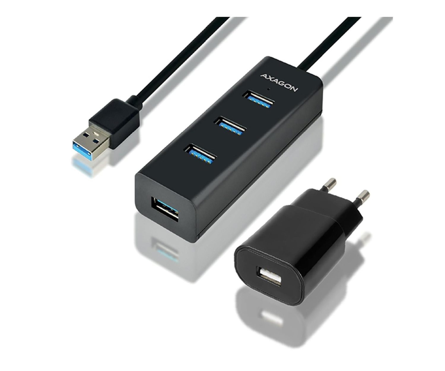 AXAGON HUE-S2BP Hub 4-portowy USB 3.2 Gen 1 charging hub 1.2m kabel, AC adapter