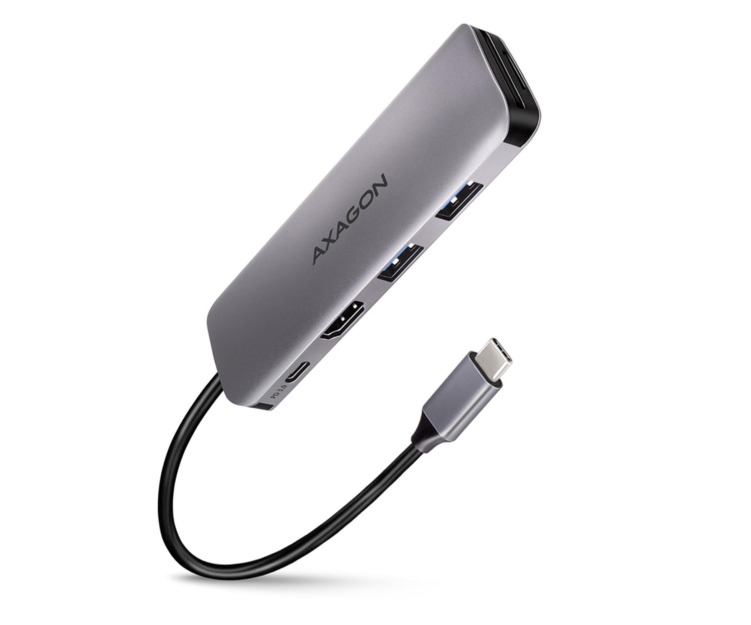 AXAGON HMC-5 Wieloportowy hub USB 5in1, 5Gbps, 2x USB-A, HDMI 4K/30Hz, SD/microSD, PD 100W, 20cm USB-C kabel