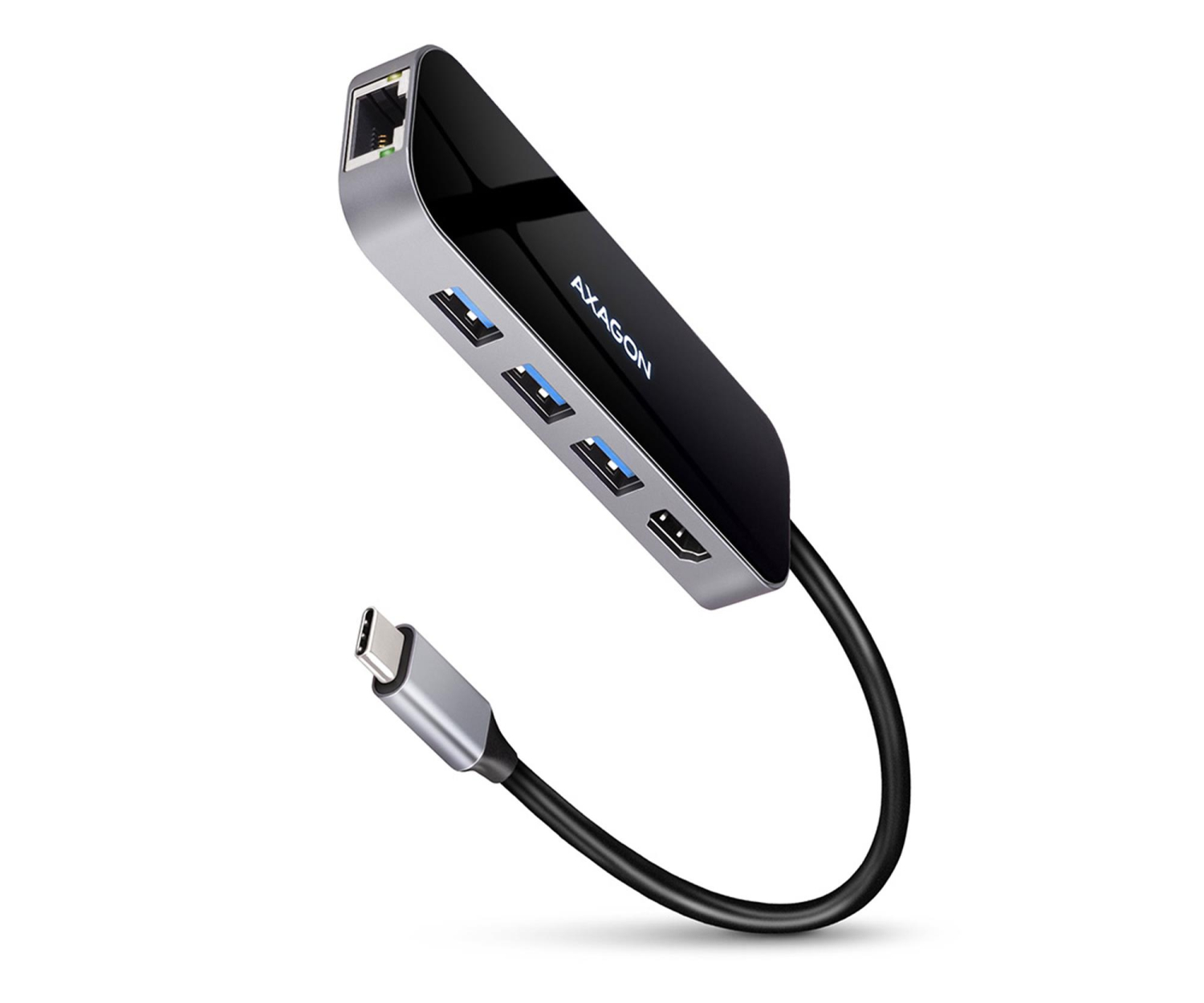 AXAGON HMC-6GL Wieloportowy hub USB 6in1, 5Gbps, 3x USB-A, HDMI 4K/30Hz, GLAN, PD 100W, 20cm USB-C kabel