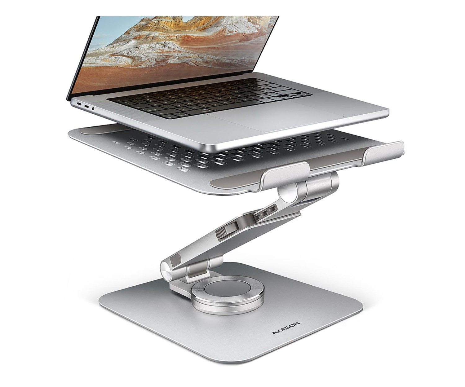 AXAGON STND-LR Podstawa do laptopów aluminiowa 10-17.3 cala regulowane kąty nachylenia, obrót o 360 stopni, Szara
