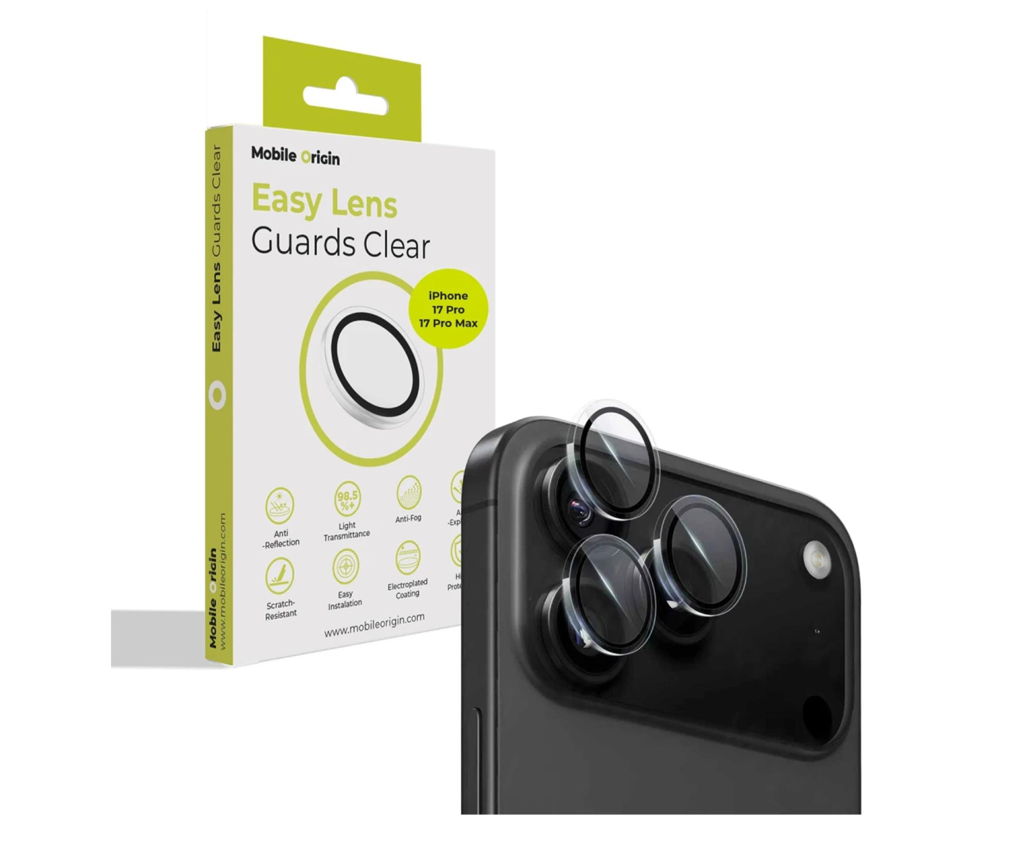 Mobile Origin Easy Lens Guards do iPhone 17 Pro / 17 Pro Max clear