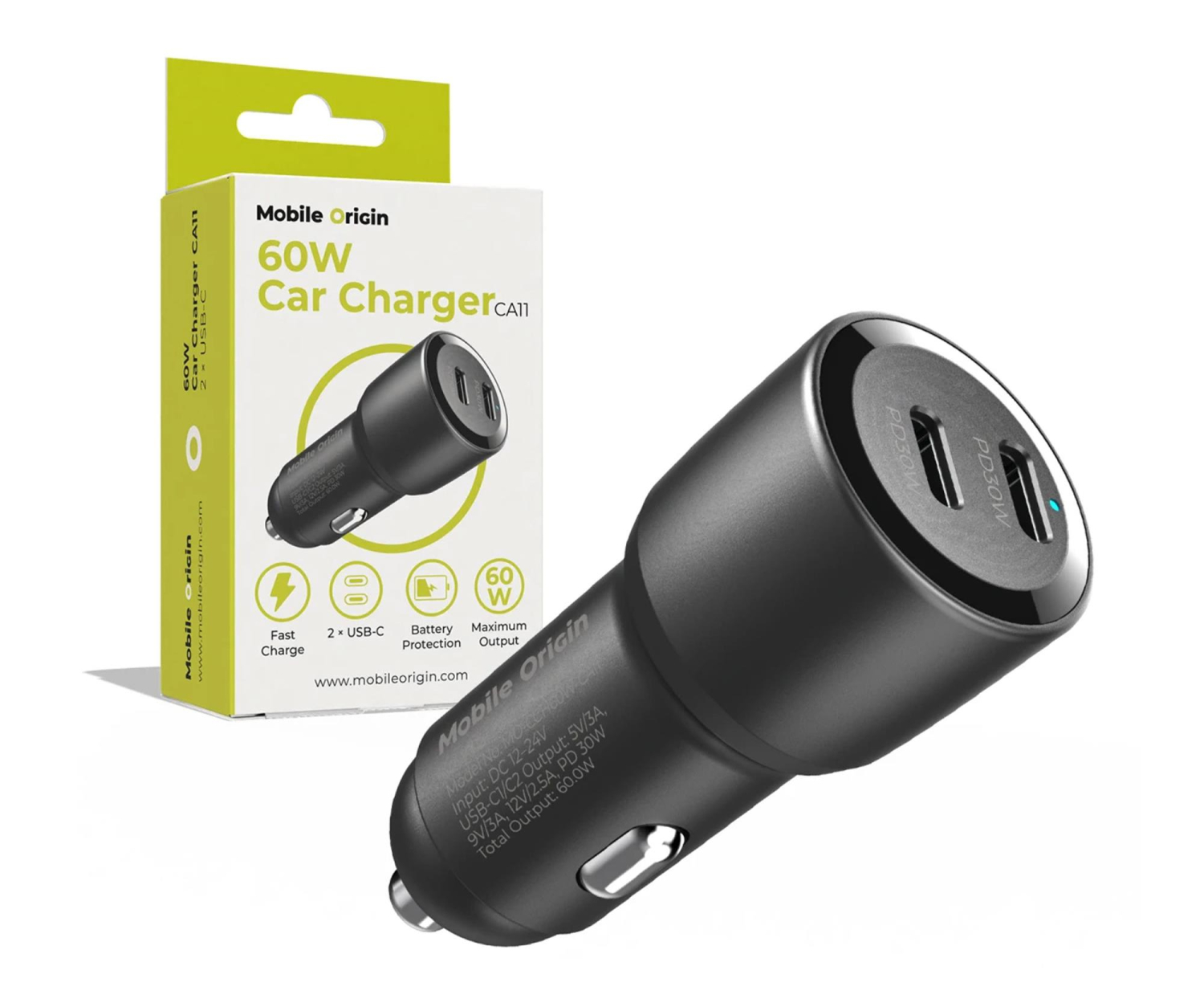 Mobile Origin Car Charger 60W 2 USB-C CA11