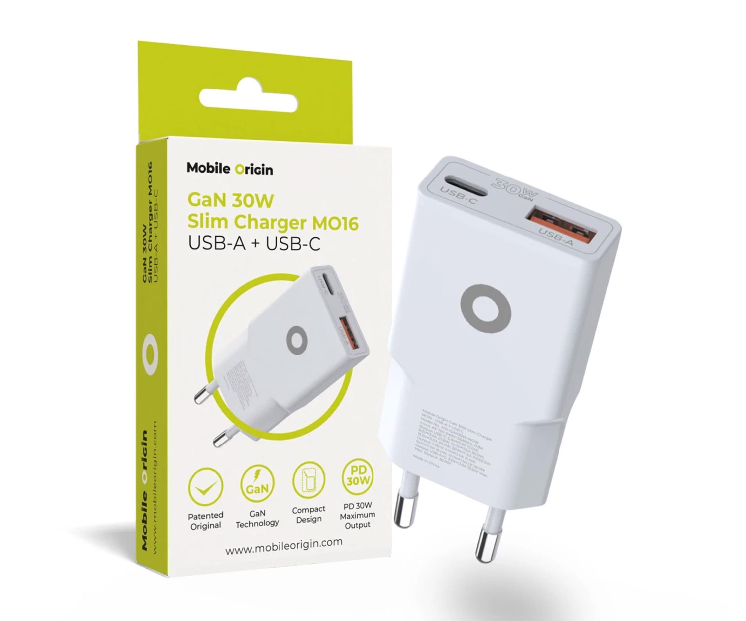Mobile Origin GaN 30W Slim Charger TÜV MO16 USB-A + USB-C