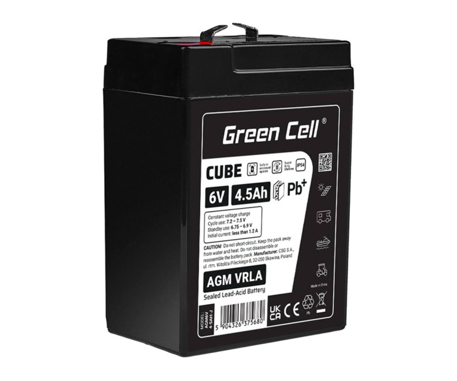 Green Cell Cube AGM VRLA IP54 6V 4.5Ah