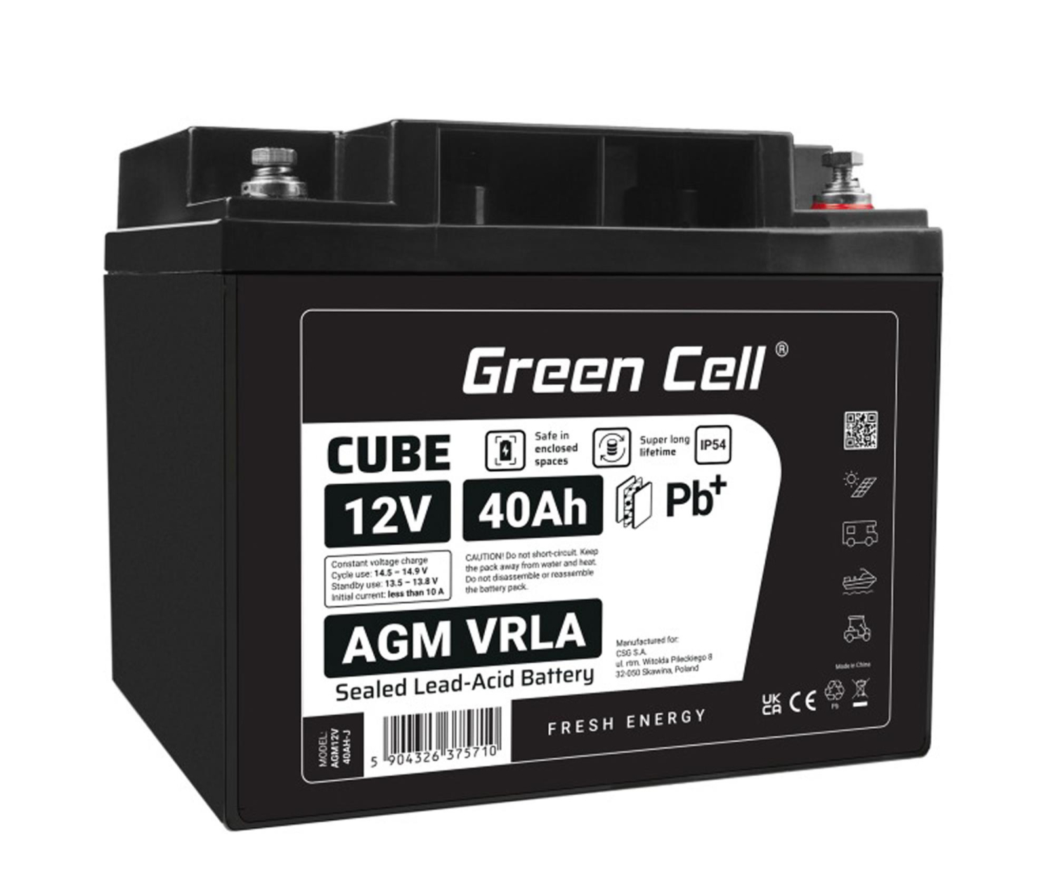 Green Cell Cube AGM VRLA IP54 12V 40Ah