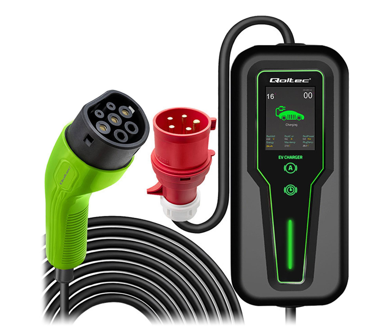 Qoltec Mobilna ładowarka EV z regulacją 2w1 Typ2 (11kW, 400V, 5m)